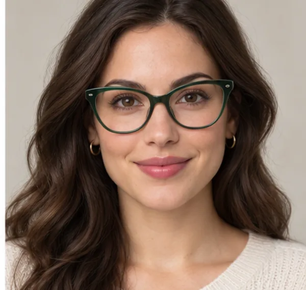 Sample selfie in green cat-eye frames
