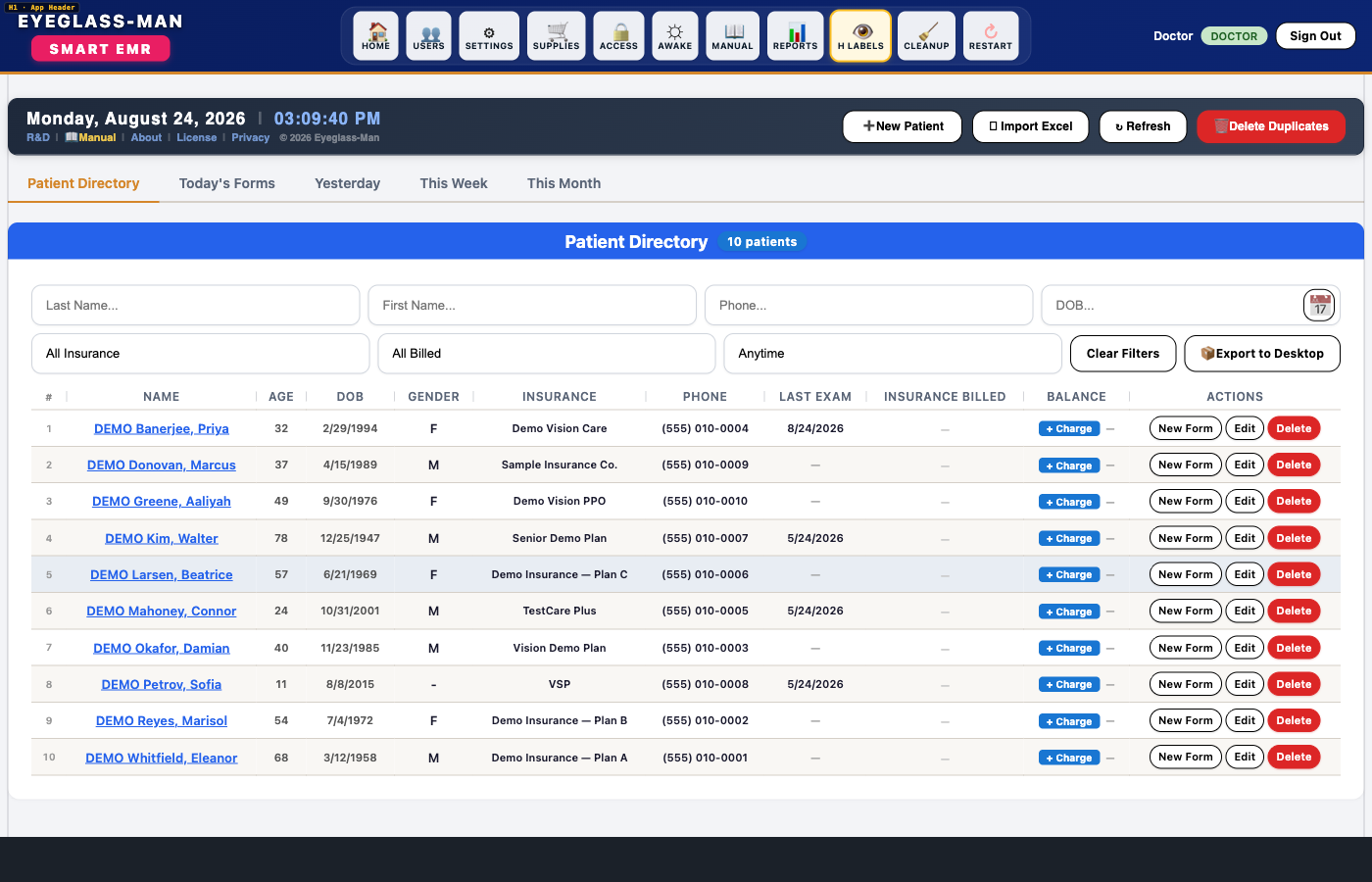 Patient directory screenshot