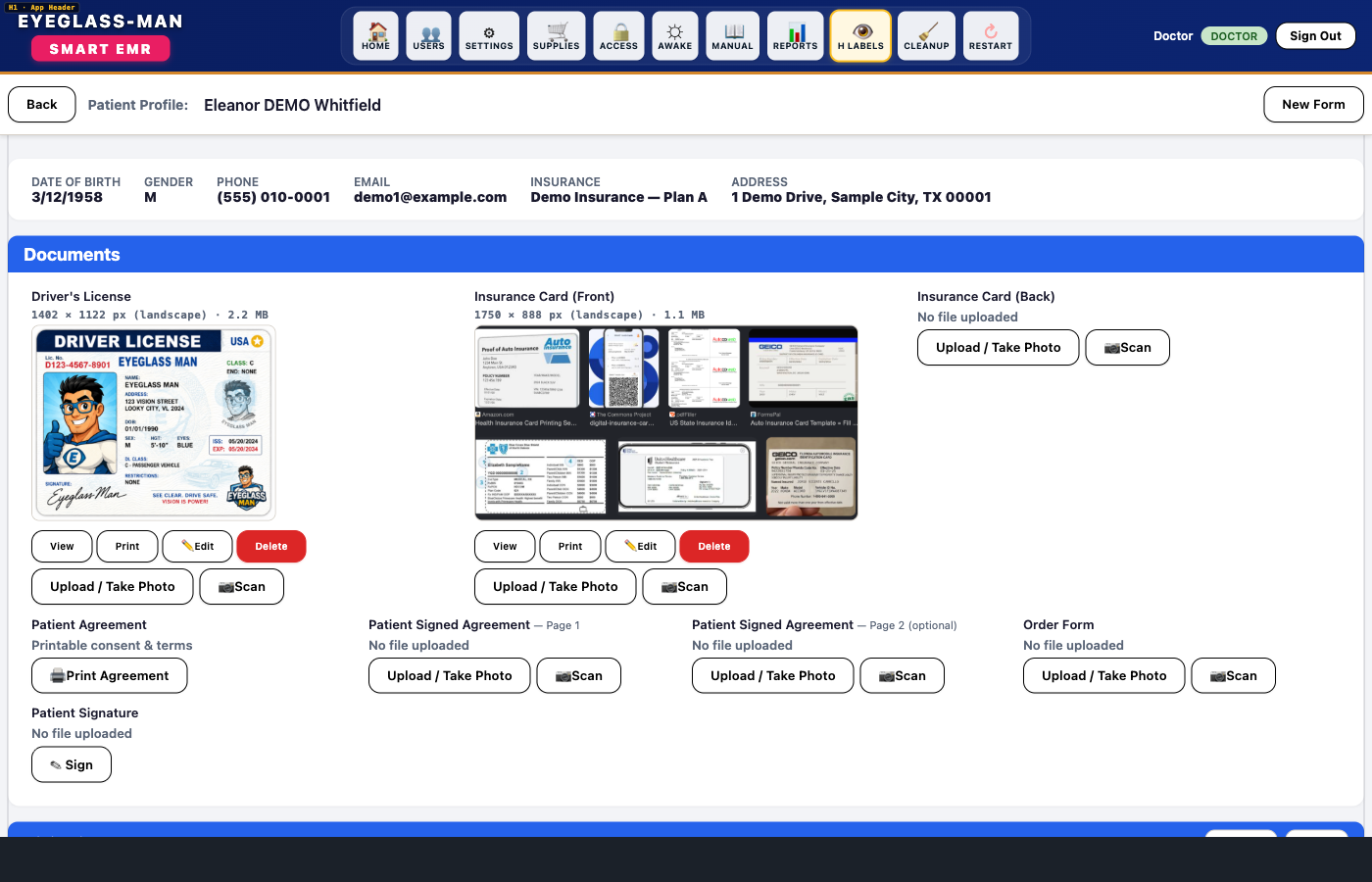 Patient profile screenshot