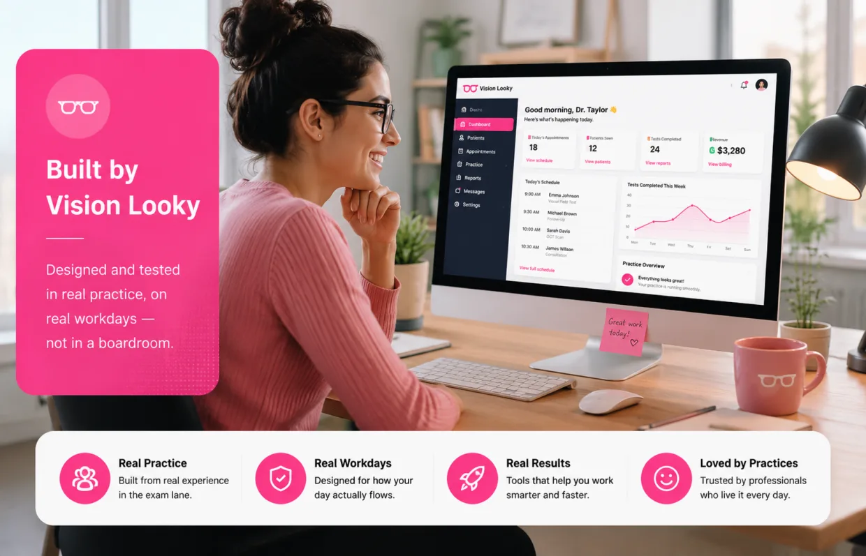 Built by Vision Looky — designed and tested in a real practice, on real workdays, not in a boardroom.